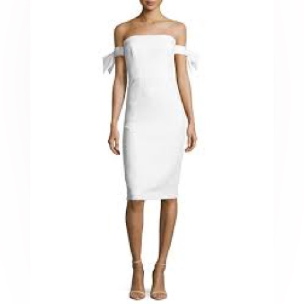 MILLY Brit bow sleeve off shoulder pencil dress cream off white size 2 XS NWT